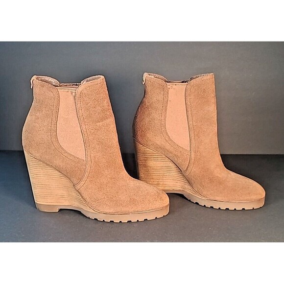 Michael Kors Thea Women Caramel Brown Suede Leather Wedge Chelsea Ankle Boot 8.5 - Picture 7 of 12